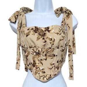Avanova Tan/Brown Floral Bustier Top Crop Sleeveless Shirt Womens Size S